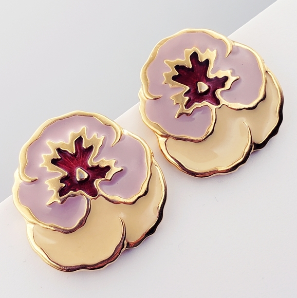 Pansy Flower Statement Enamel Clip Ons - Picture 4 of 6
